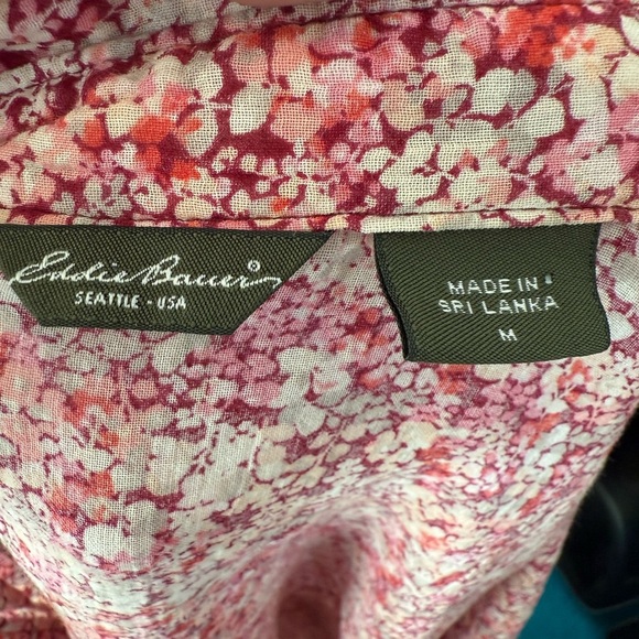 Eddie Bauer Women's Sz M Button Down Collared Floral Blouse 100% Cotton - Picture 4 of 5